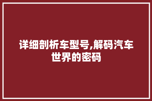 详细剖析车型号,解码汽车世界的密码