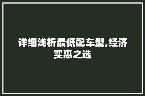 详细浅析最低配车型,经济实惠之选