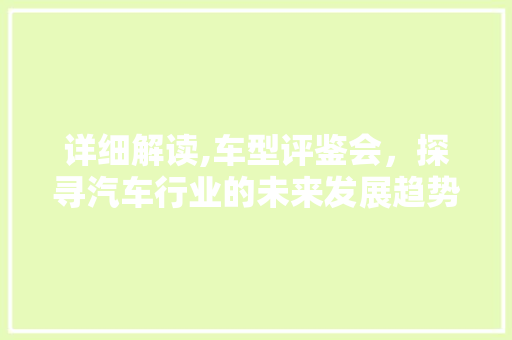 详细解读,车型评鉴会，探寻汽车行业的未来发展趋势