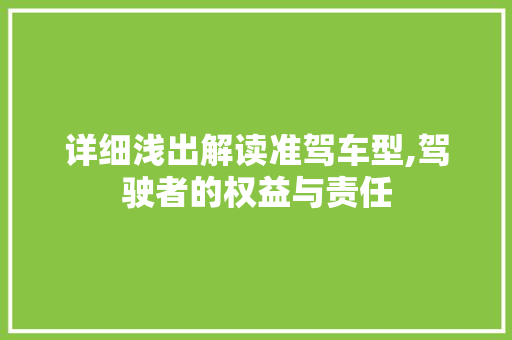 详细浅出解读准驾车型,驾驶者的权益与责任