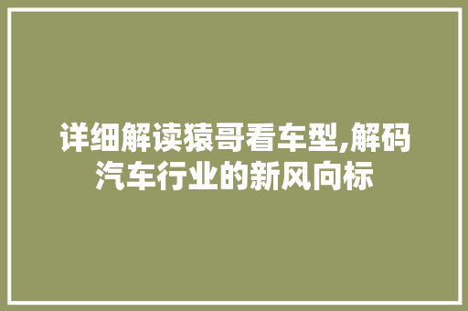 详细解读猿哥看车型,解码汽车行业的新风向标
