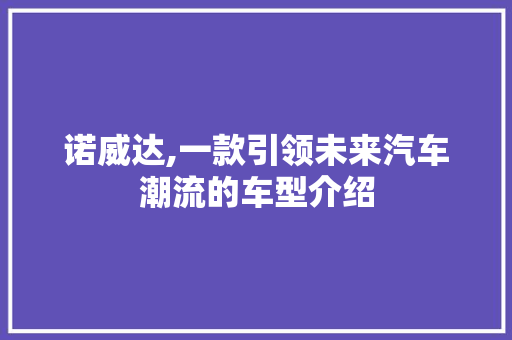 诺威达,一款引领未来汽车潮流的车型介绍