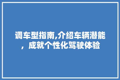 调车型指南,介绍车辆潜能，成就个性化驾驶体验