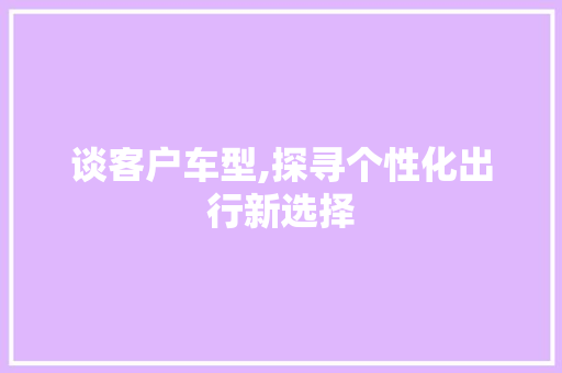 谈客户车型,探寻个性化出行新选择