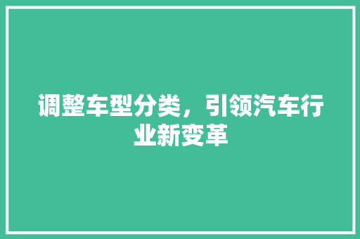 调整车型分类，引领汽车行业新变革