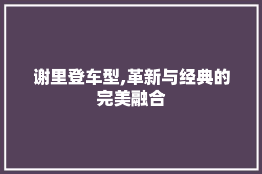 谢里登车型,革新与经典的完美融合