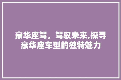 豪华座驾，驾驭未来,探寻豪华座车型的独特魅力