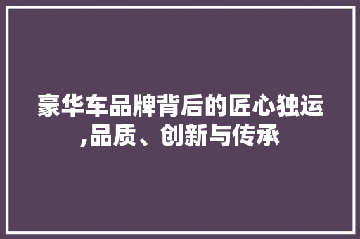 豪华车品牌背后的匠心独运,品质、创新与传承