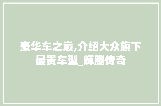 豪华车之巅,介绍大众旗下最贵车型_辉腾传奇