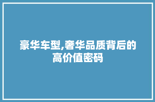 豪华车型,奢华品质背后的高价值密码