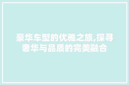 豪华车型的优雅之旅,探寻奢华与品质的完美融合