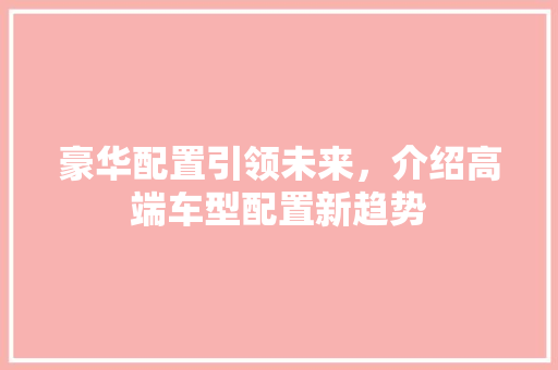 豪华配置引领未来，介绍高端车型配置新趋势
