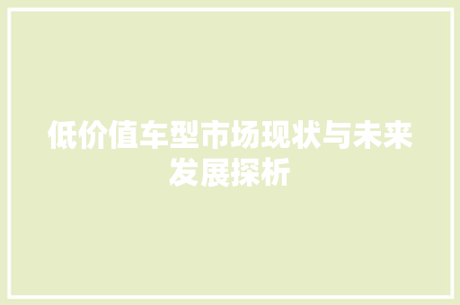 低价值车型市场现状与未来发展探析