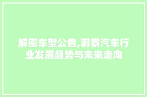 解密车型公告,洞察汽车行业发展趋势与未来走向