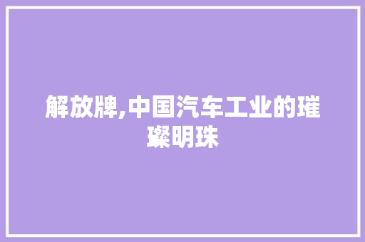 解放牌,中国汽车工业的璀璨明珠