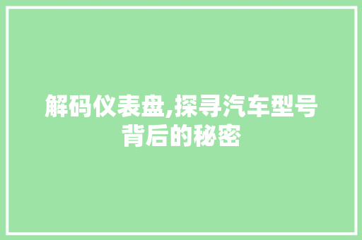 解码仪表盘,探寻汽车型号背后的秘密