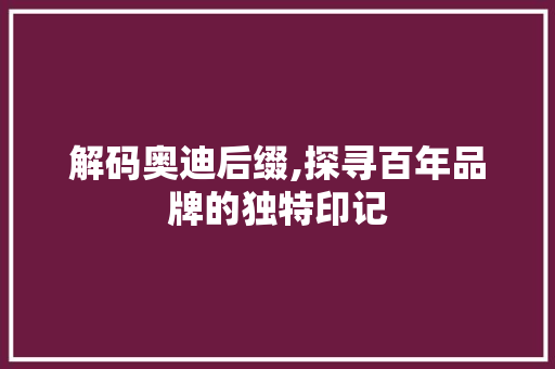 解码奥迪后缀,探寻百年品牌的独特印记