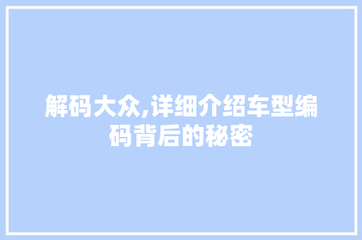 解码大众,详细介绍车型编码背后的秘密
