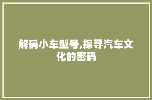 解码小车型号,探寻汽车文化的密码