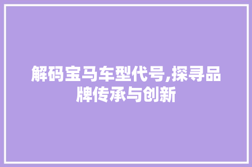 解码宝马车型代号,探寻品牌传承与创新