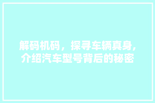 解码机码，探寻车辆真身,介绍汽车型号背后的秘密