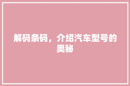 解码条码，介绍汽车型号的奥秘