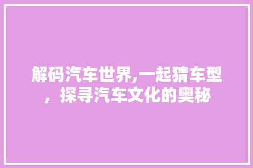 解码汽车世界,一起猜车型，探寻汽车文化的奥秘