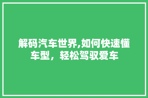 解码汽车世界,如何快速懂车型，轻松驾驭爱车