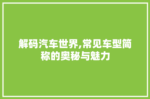 解码汽车世界,常见车型简称的奥秘与魅力
