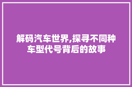 解码汽车世界,探寻不同种车型代号背后的故事