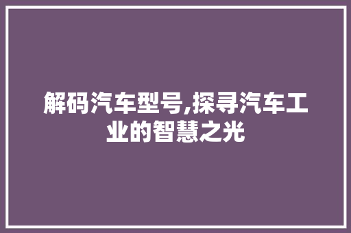 解码汽车型号,探寻汽车工业的智慧之光