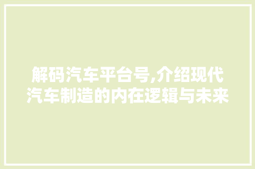 解码汽车平台号,介绍现代汽车制造的内在逻辑与未来趋势