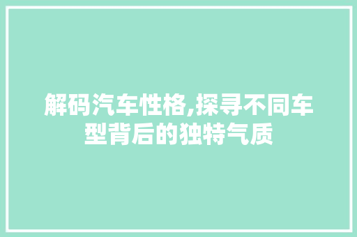 解码汽车性格,探寻不同车型背后的独特气质