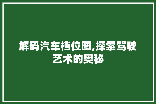 解码汽车档位图,探索驾驶艺术的奥秘