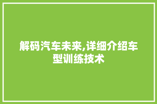 解码汽车未来,详细介绍车型训练技术