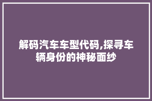 解码汽车车型代码,探寻车辆身份的神秘面纱