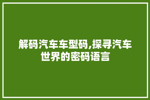 解码汽车车型码,探寻汽车世界的密码语言