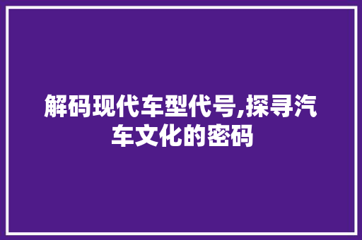 解码现代车型代号,探寻汽车文化的密码