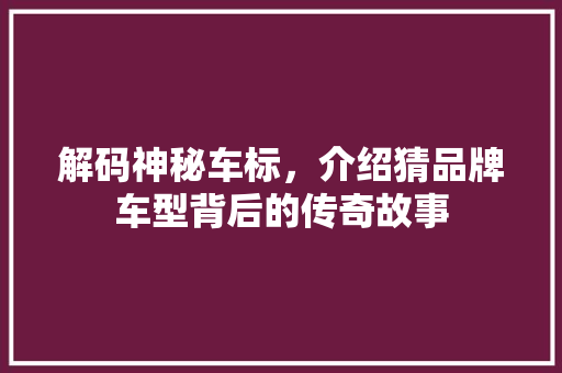解码神秘车标，介绍猜品牌车型背后的传奇故事