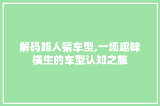 解码路人猜车型,一场趣味横生的车型认知之旅