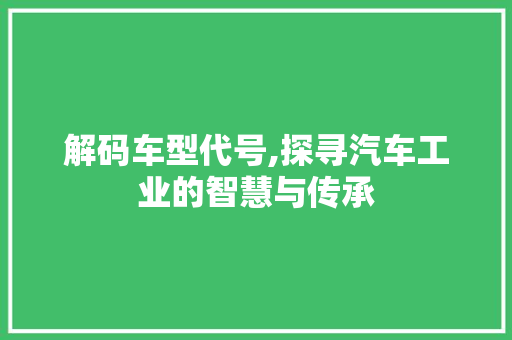 解码车型代号,探寻汽车工业的智慧与传承