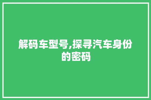 解码车型号,探寻汽车身份的密码