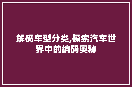 解码车型分类,探索汽车世界中的编码奥秘