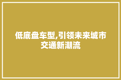 低底盘车型,引领未来城市交通新潮流