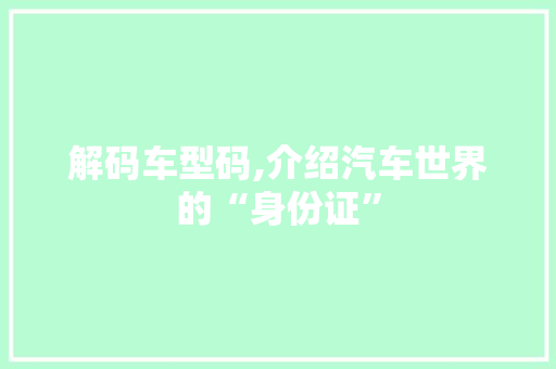 解码车型码,介绍汽车世界的“身份证”