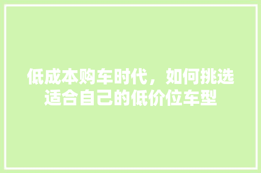 低成本购车时代，如何挑选适合自己的低价位车型