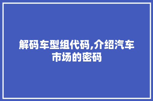 解码车型组代码,介绍汽车市场的密码