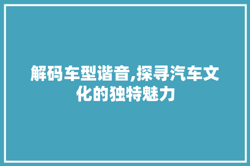 解码车型谐音,探寻汽车文化的独特魅力