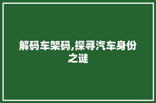 解码车架码,探寻汽车身份之谜