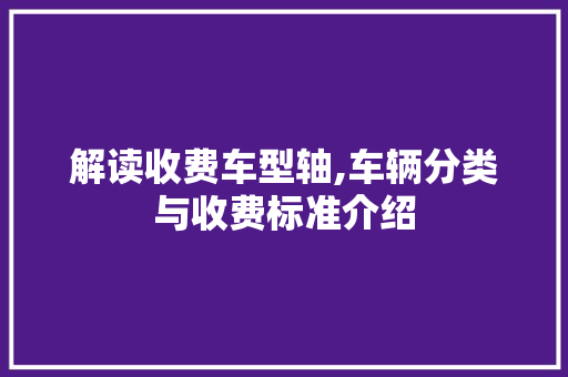 解读收费车型轴,车辆分类与收费标准介绍